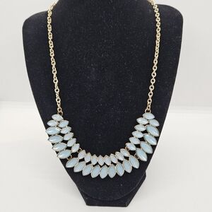 Charming Charlie light blue and gold tone bib statement necklace